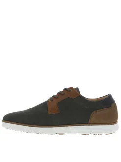 Baskets basses en textile kaki à semelle sneaker blanche et lacets ronds