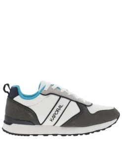 Baskets basses en textile recyclé blanc et nubuck taupe à semelle running
