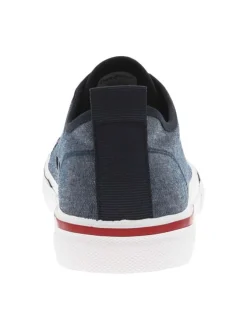 Baskets basses en toile bleu jean avec semelle tricolore à lacets marine