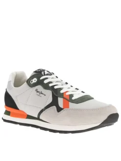 Baskets basses grises avec empiècements en cuir nubuck et semelle running
