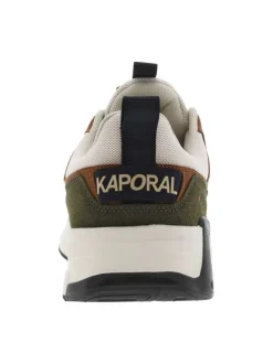 Baskets basses kaki semelle running avec patchwork et des lacets