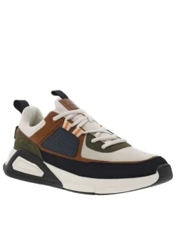 Baskets basses kaki semelle running avec patchwork et des lacets