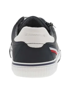 Baskets basses marine avec lacets plats blancs et un zip sur le côté extérieur