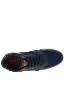 Baskets basses marine en cuir avec talon plat à lacets plats