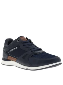 Baskets basses marine en cuir avec talon plat à lacets plats