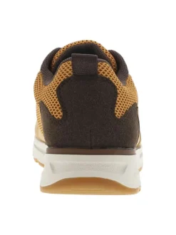 Baskets basses miel en mesh et en similicuir avec des lacets plats