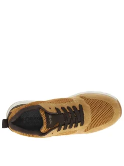 Baskets basses miel en mesh et en similicuir avec des lacets plats