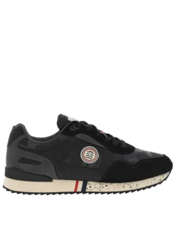 Baskets basses noires et grises en cuir nubuck imprimé camouflage avec logo sur la tige extérieure