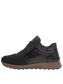 Baskets basses noires à talon compensé bas et à lacets noirs à paillettes