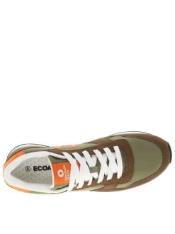 Baskets basses olive, orange et marron avec lacets plats et semelle running