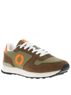 Baskets basses olive, orange et marron avec lacets plats et semelle running