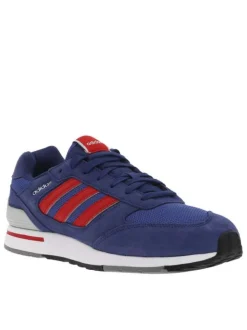 Baskets basses Run 80 en cuir bleues avec bandes iconiques rouges sur les côtés