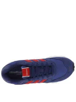 Baskets basses Run 80 en cuir bleues avec bandes iconiques rouges sur les côtés