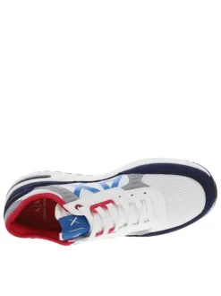 Baskets basses running blanches avec des lacets plats et patchwork
