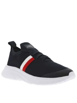 Baskets basses running bleu marine en slip-on avec des lacets plats