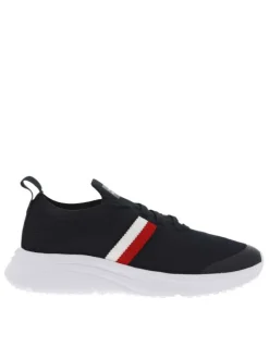 Baskets basses running bleu marine en slip-on avec des lacets plats