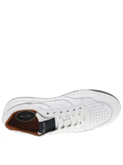Baskets basses running en cuir blanches avec des lacets plats