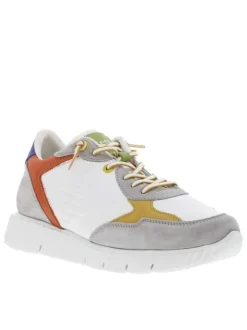 Baskets basses running en cuir blanches avec lacets plats élastiqués