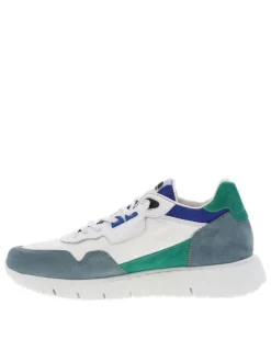 Baskets basses running en cuir bleues avec des lacets plats élastiqués
