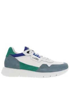 Baskets basses running en cuir bleues avec des lacets plats élastiqués
