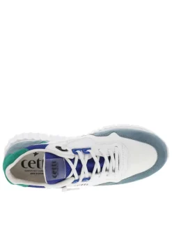 Baskets basses running en cuir bleues avec des lacets plats élastiqués