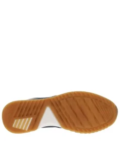 Baskets basses running en cuir bleu marine avec des lacets blancs et noirs