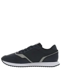 Baskets basses running en cuir bleu marine avec lacets plats et monogramme