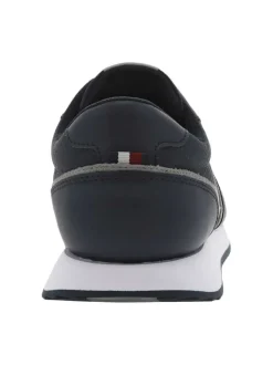 Baskets basses running en cuir bleu marine avec lacets plats et monogramme