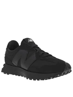 Baskets basses running 327 en cuir et cuir nubuck noires avec des lacets plats