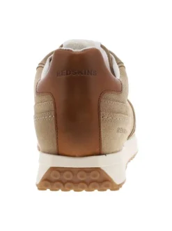 Baskets basses running en cuir nubuck beige à semelle plate et à lacets plats