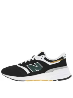 Baskets basses running 997 en cuir nubuck et en mesg noires à lacets plats