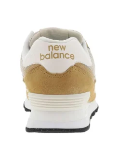 Baskets basses running 574 en cuir suède beige et camel avec lacets plats