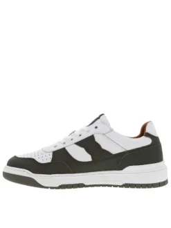 Baskets basses running en cuir vertes et blanches à lacets plats