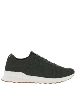 Baskets basses running kaki en slip-on avec des lacets plats