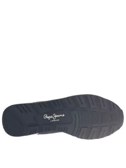 Baskets basses running marine avec empiècements en cuir nubuck et lacets plats