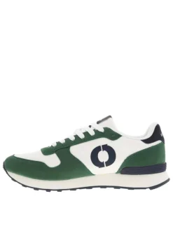 Baskets basses running vertes, blanches et marine avec lacets plats