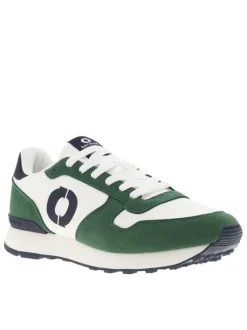 Baskets basses running vertes, blanches et marine avec lacets plats