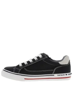 Baskets basses simili cuir bleu marine à semelle vulcanisée, lacets et zip latéral