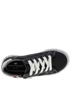 Baskets basses simili cuir bleu marine à semelle vulcanisée, lacets et zip latéral