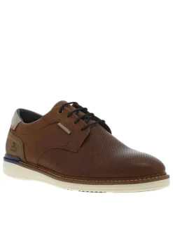 Baskets basses style derbies en cuir cognac avec lacets ronds marine