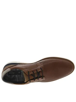 Baskets basses style derbies en cuir cognac avec lacets ronds marine