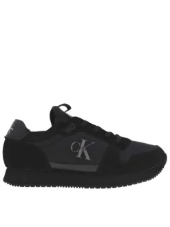 Baskets basses style running en cuir noir à talon plat avec logo iconique