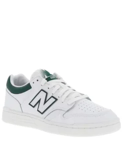 Baskets basses 480 style tennis en cuir blanches et vertes avec des lacets plats