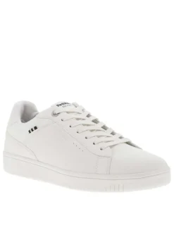 Baskets basses tennis blanches avec détail logotypé et des lacets plats