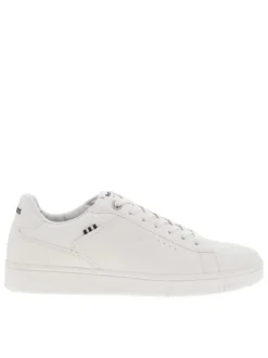 Baskets basses tennis blanches avec détail logotypé et des lacets plats