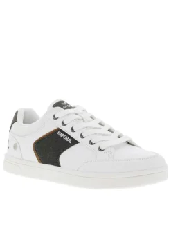 Baskets basses tennis blanches à lacets plats avec logo au talon