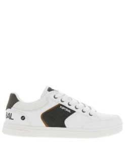 Baskets basses tennis blanches à lacets plats avec logo au talon