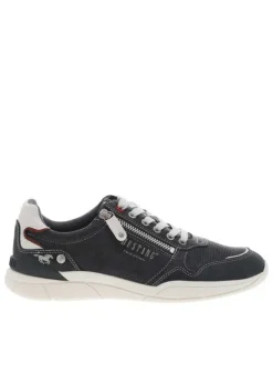 Baskets basses tennis bleu marine avec des lacets plats gris et un zip latéral
