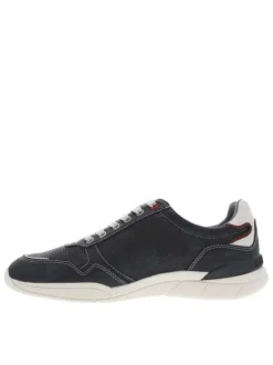 Baskets basses tennis bleu marine avec des lacets plats gris et un zip latéral
