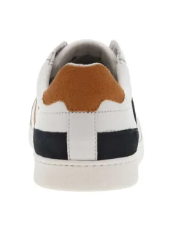 Baskets basses tennis en cuir blanches avec lacets plats et logo sur le côté